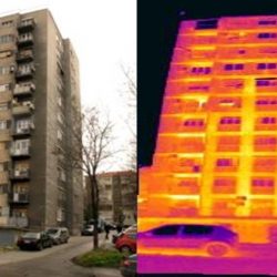 Izgled jedne od stambenih zgrada na pilot lokaciji i termovizijski snimak koji ukazuje na potrošnju toplotne energije