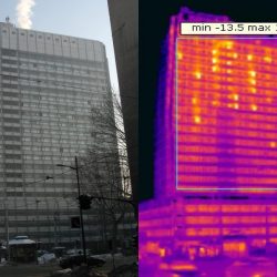 Izgled prve javne zgrade na pilot lokaciji i termovizijski snimak koji ukazuje na potrošnju toplotne energije